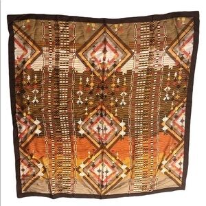 Nicole Miller 100% silk brown and orange scarf, geometric Aztec print 34” sq.